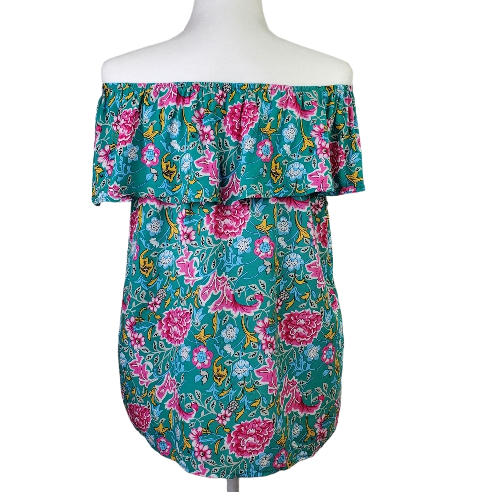 Tropical Top Womens Med Large Off Shoulder‎ Beach Preppy Floral M L